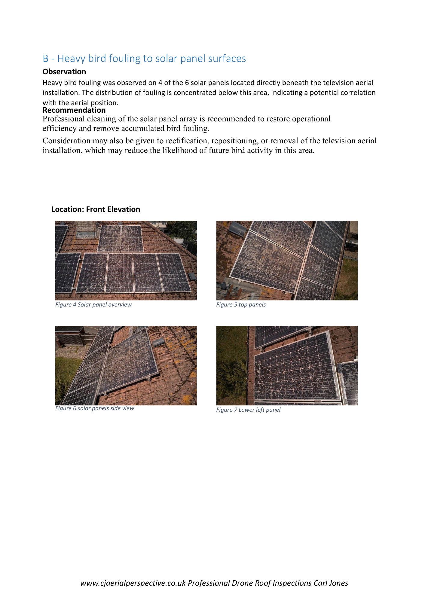 Solar panel bird fouling